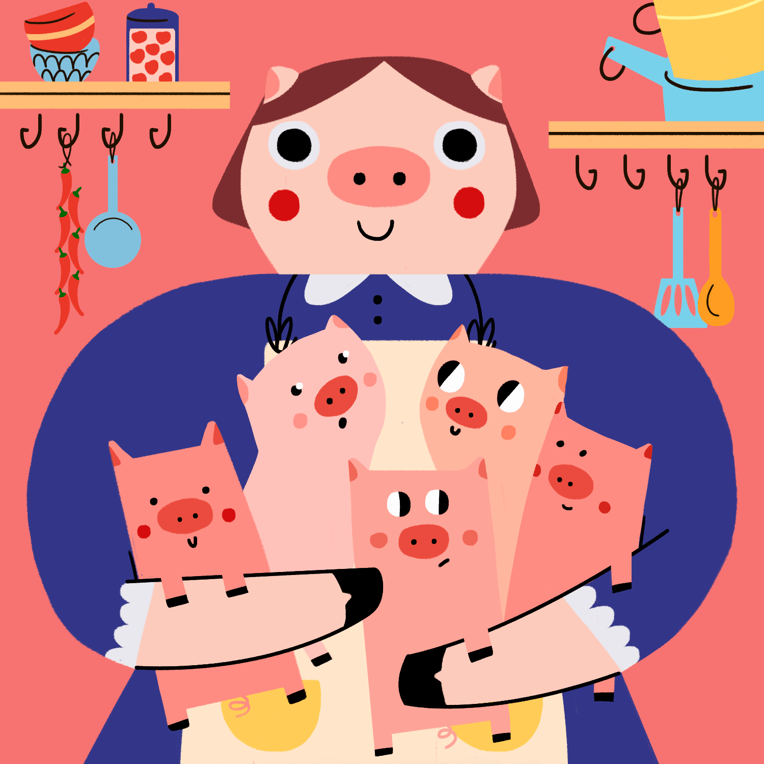 ზღაპარი ღორისა, მისი ხუთი გოჭისა და მგლისა ილუსტრაცია